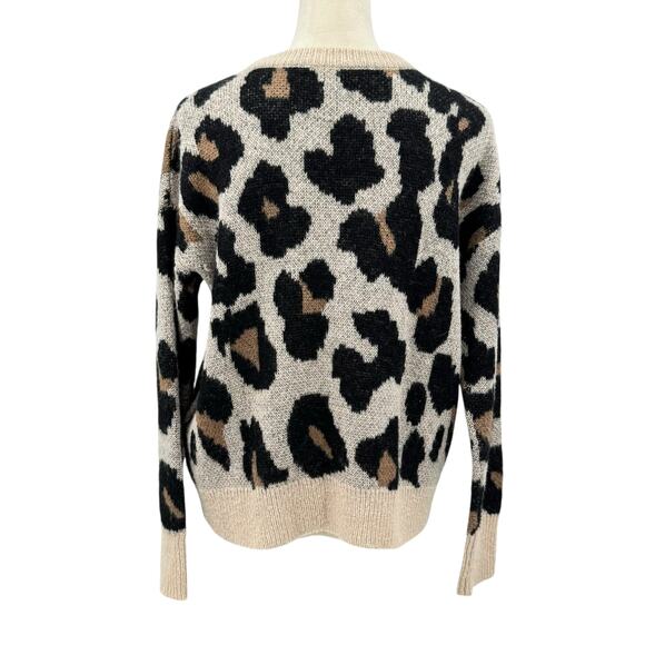 Gianni Bini Tan & Black Leopard Print Mohair Wool Blend Knit Pullover Sweater - Picture 3 of 11